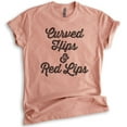 thumbnail image 1 of Curved Hips And Red Lips T-shirt, Unisex Women's Shirt, Sassy Lady Shirt, Heather Sunset, Small, 1 of 6