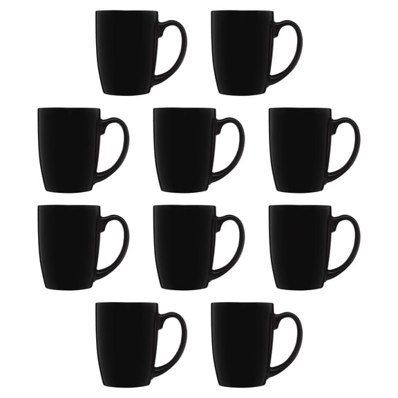 Curved Java Coffee Mug Set - 10 Pack - 12 Oz. - Stoneware Restaurant Cups - Black