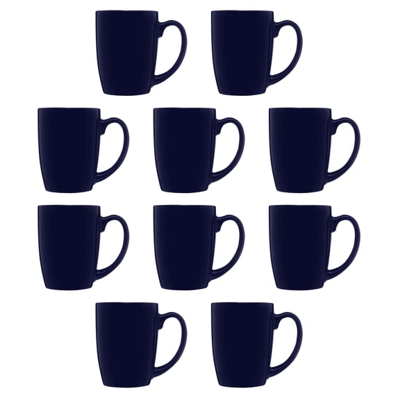 Curved Java Coffee Mug Set - 10 Pack - 12 Oz. - Stoneware Restaurant Cups - Cobalt Blue
