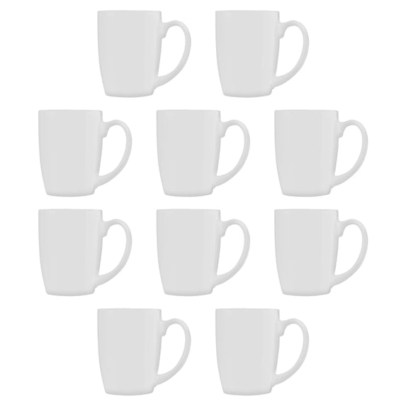 Curved Java Coffee Mug Set - 10 Pack - 12 Oz. - Stoneware Restaurant Cups - White