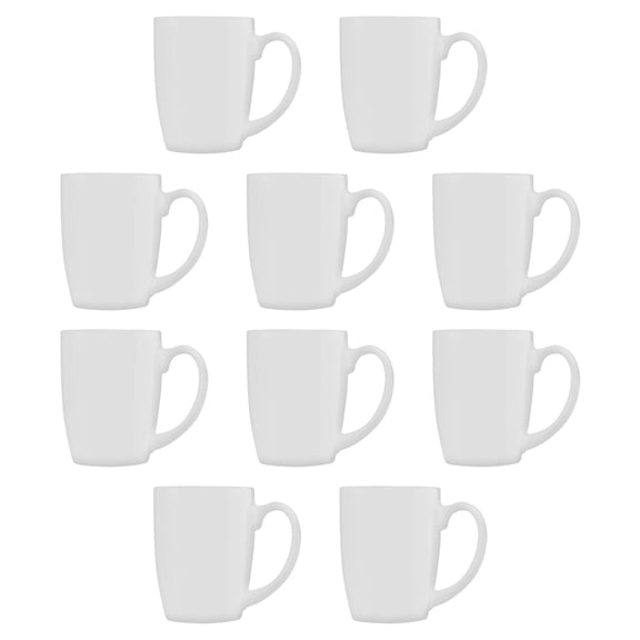 Curved Java Coffee Mug Set - 10 Pack - 12 Oz. - Stoneware Restaurant Cups - White