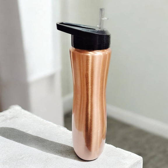 Curved Lacquered Copper Sipper Water Bottle with Straw 750 ML Leak-Proof Bottle for Home, Travel, Office, and Gift Use