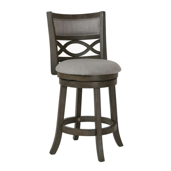 Curved Lattice Back Swivel Counter Stool with Fabric Seat Antique Gray - Saltoro Sherpi