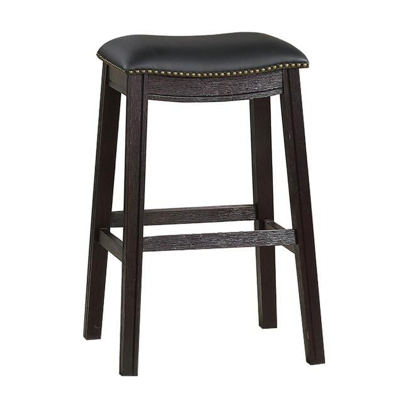 Adjustable Saddle Style Swivel Bar Stool in Black Leather and Wood
