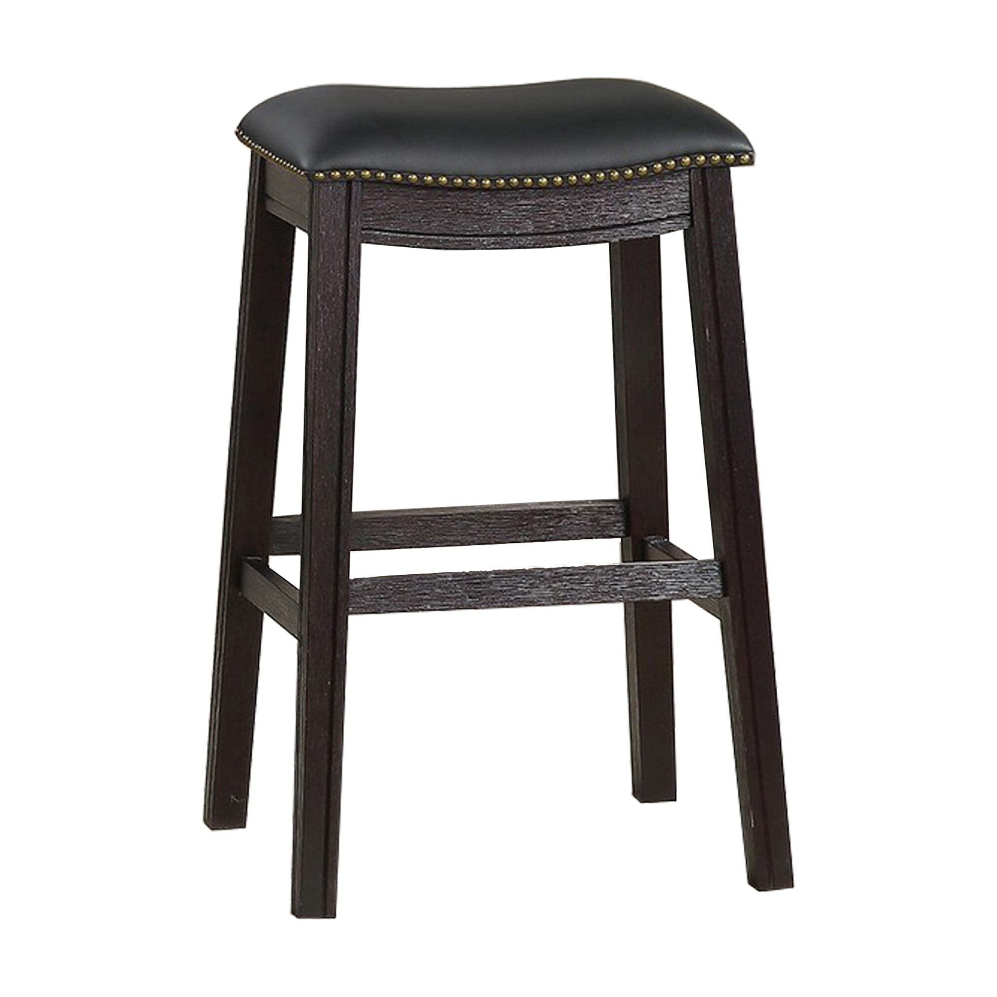 Adjustable Saddle Style Swivel Bar Stool in Black Leather and Wood