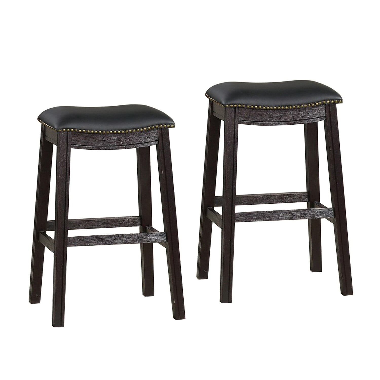 Adjustable Saddle Style Swivel Bar Stool in Black Leather and Wood