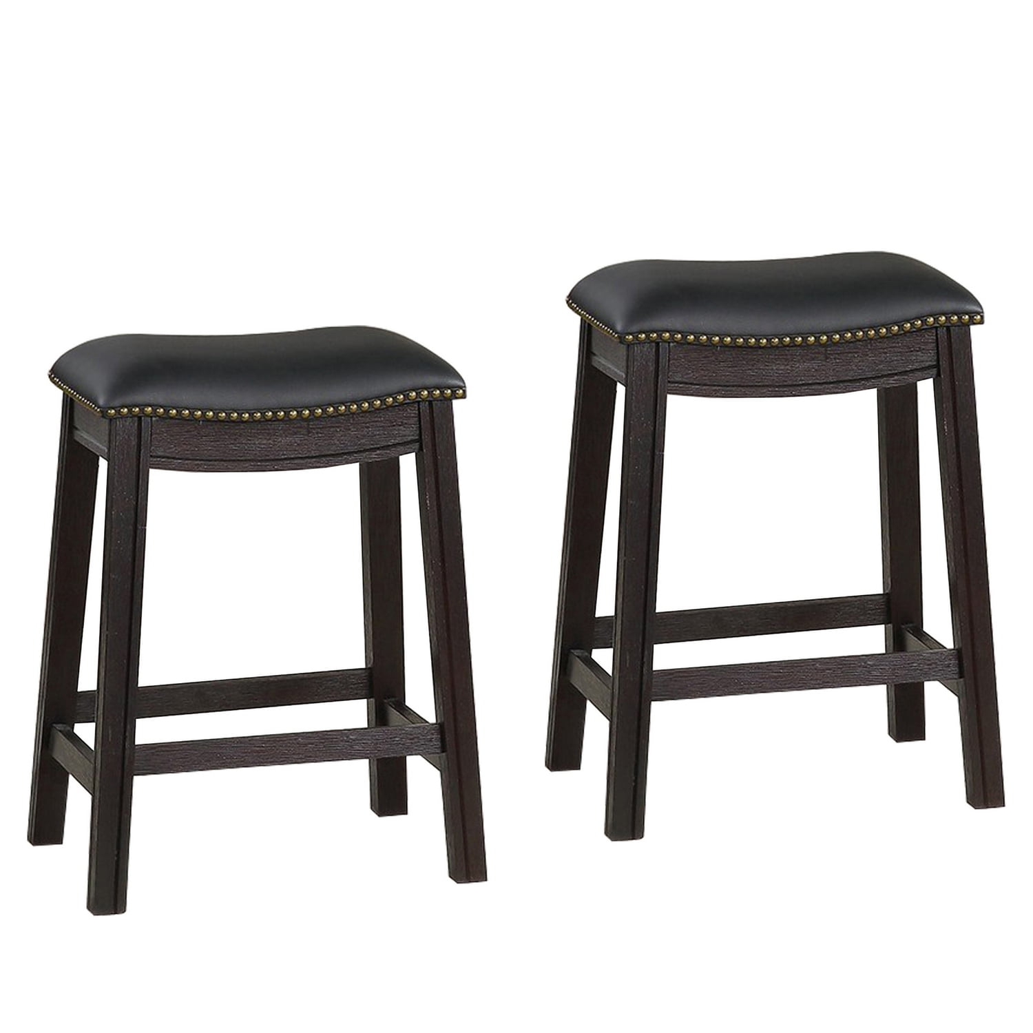 Adjustable Saddle-Style Swivel Counter Stool in Black Leather