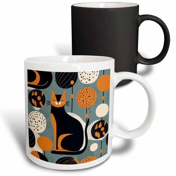 3drose, Curved Lines and Cats Converge in Modern Harmony, 11oz Magic Transforming Mug