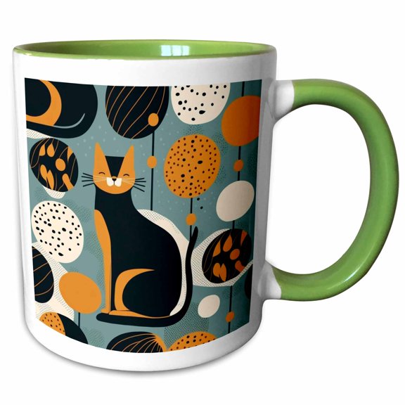 3drose, Curved Lines and Cats Converge in Modern Harmony, 11oz Two-tone Green Mug