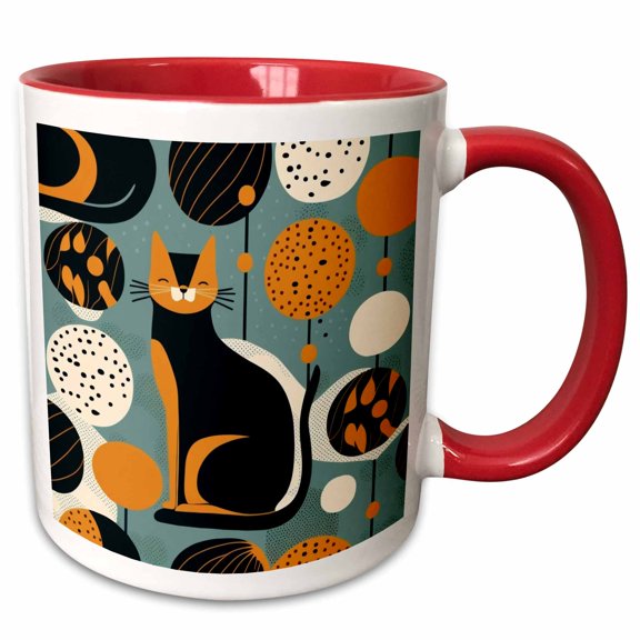 3drose, Curved Lines and Cats Converge in Modern Harmony, 11oz Two-tone Red Mug