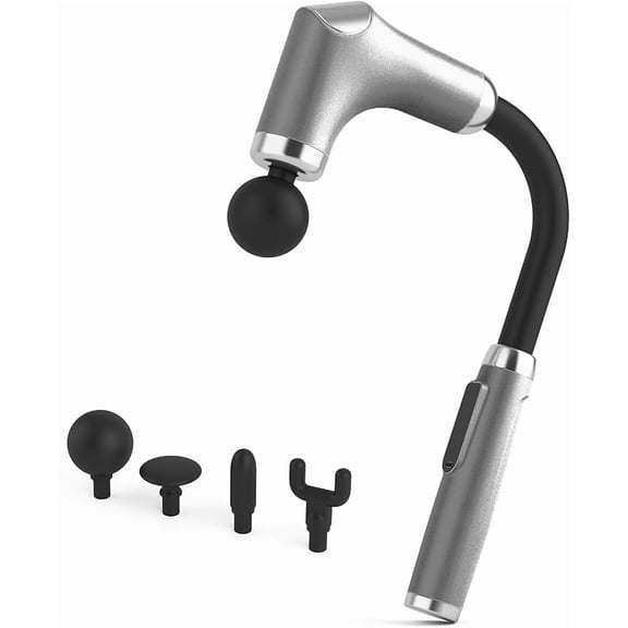 Curved Long-Handle Massage Gun; Portable Percussion Back Massager for Muscle/Neck/Body Pain Relief with Long Extension Metal Handle; 4 Interchangeable Heads