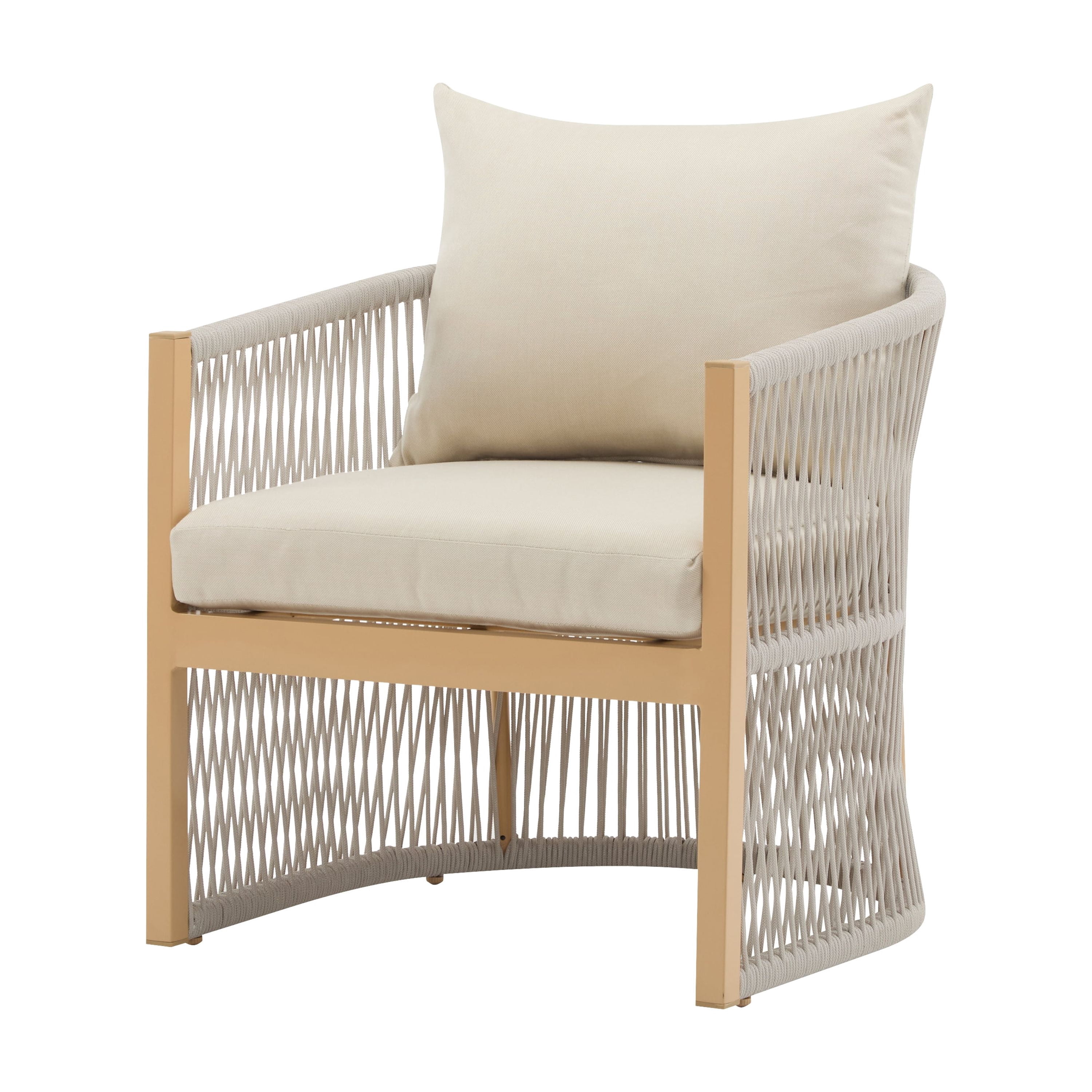 Curved Lounge Chair, Beige Aluminum Chair with Rope-Weave Design and Cushions for Patio Garden, Beige