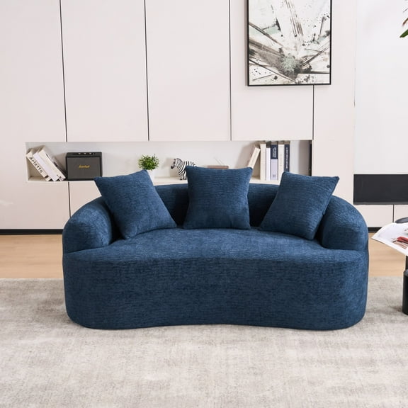 Curved Loveseat - 30D Chenille Sofa with Full Compression Sponge, 65"L 300 lbs Capacity, 3 Pillows No Assembly for Small Spaces & Apartments,Deep Navy