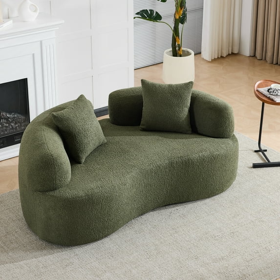 Curved Loveseat, Green Full Compression Sponge Sofa with Teddy Velvet Fabric and No Assembly, 67-Inch Compact 350-lb Capacity Couch for Small Spaces and Apartments