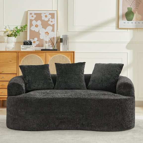 Curved Loveseat, Small Chenille Sofa with 3 Pillows, Deep Seat Couch for Apartment, Living Room, No Assembly Needed
