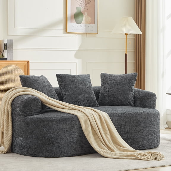 Curved Loveseat, Small Chenille Sofa with 3 Pillows, Deep Seat Couch for Apartment, Living Room, No Assembly Needed