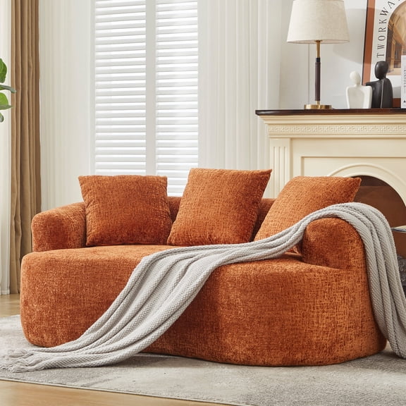 Curved Loveseat, Small Chenille Sofa with 3 Pillows, Deep Seat Couch for Apartment, Living Room, No Assembly Needed
