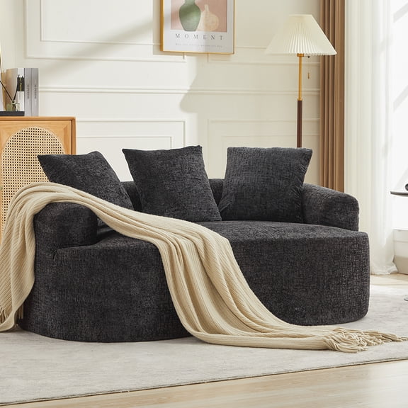 Curved Loveseat, Small Chenille Sofa with 3 Pillows, Deep Seat Couch for Apartment, Living Room, No Assembly Needed