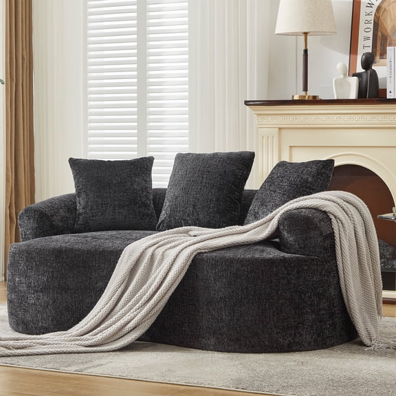 Curved Loveseat, Small Chenille Sofa with 3 Pillows, Deep Seat Couch for Apartment, Living Room, No Assembly Needed