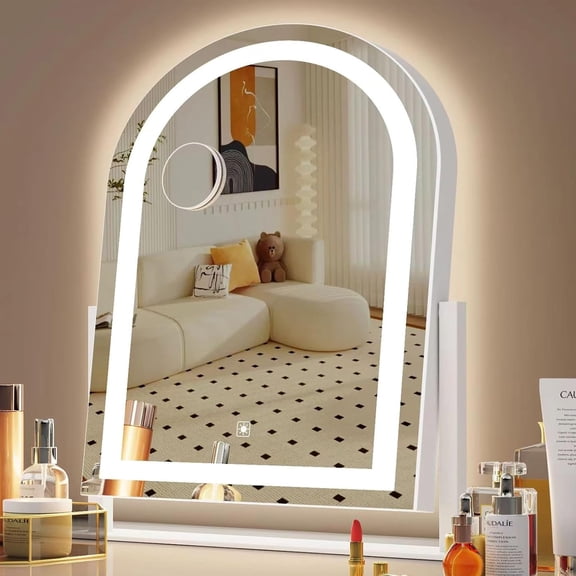Curved Vanity Mirror with Lights 17.2" Large Lighted Mirror, Hollywood Make Up Mirror with Lighting, Touch,Detachable 5X Magnification 360? Rotation, (White, Box)