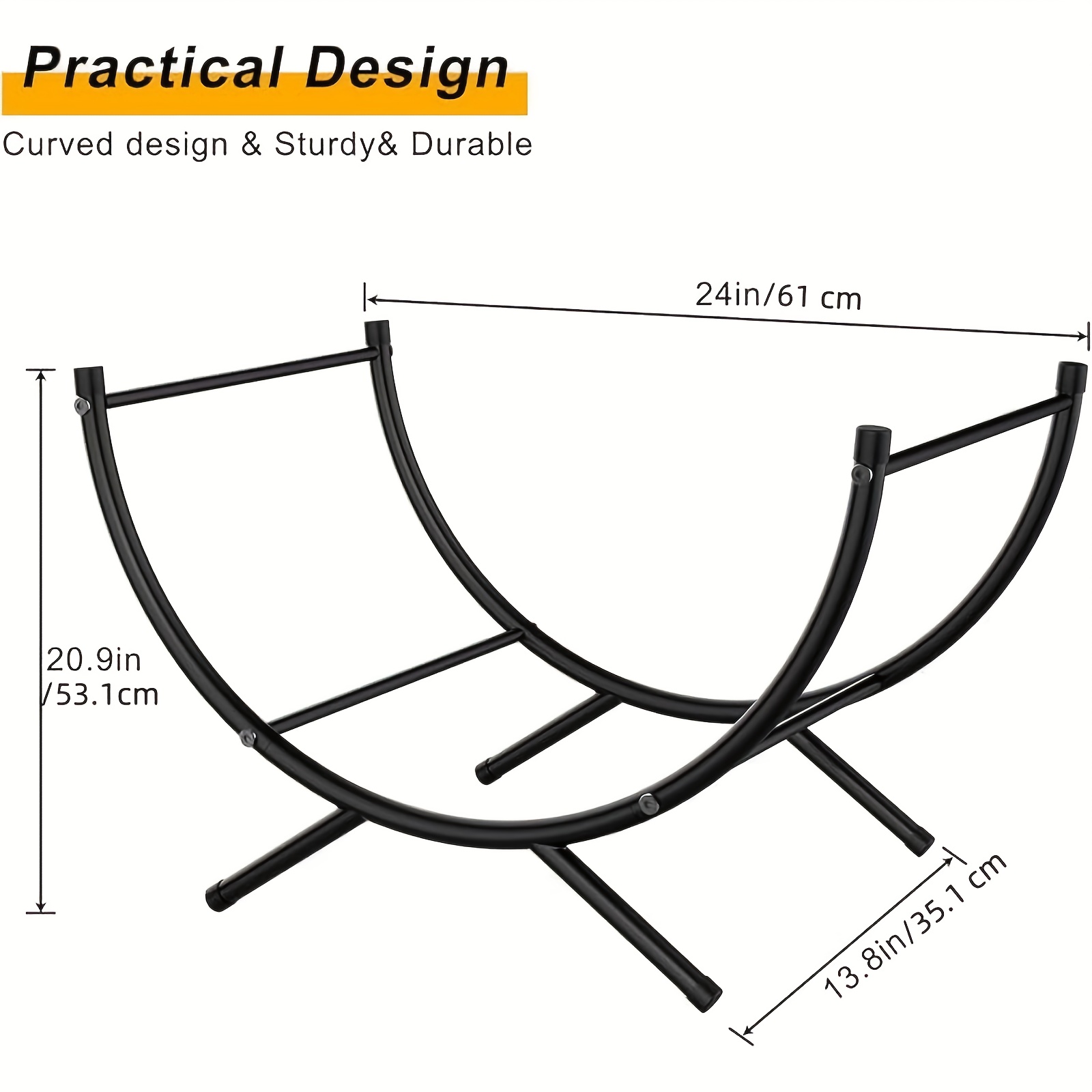 Curved Log Rack Curved Metal Firewood Rack 33in - Heavy Duty Powder Coated Black Log ...