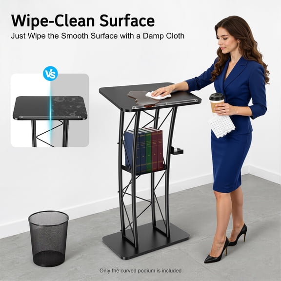 Curved Metal Podium Stand 47" Black Lectern with Cup Holder & Book Stopper - Floor Standing Presentation Pulpit for Church, School, Conference, Wedding