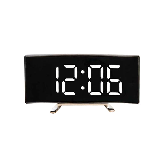 Curved Mirror LED Display Alarm Clock Voice Activated Snooze Temperature Date USB or Battery Powered Black