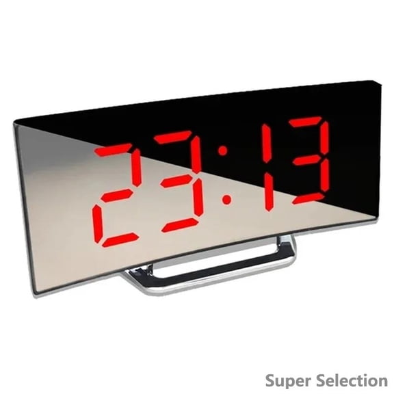 Curved Mirror Screen Digital Alarm Clock, Large LED Display With USB Charging, Temperature, Date & Snooze, Night Mode Bedside Desk Clock For Bedroom, Office (Multiple Colors)