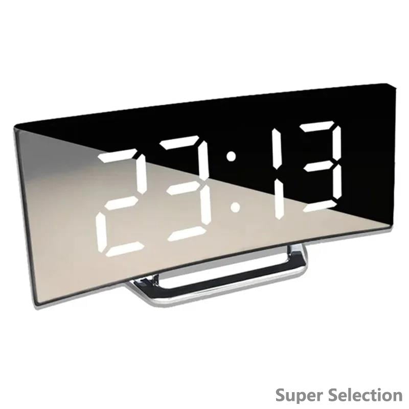 Mirror Mode Curved Mirror Screen Digital Alarm Clock, Large LED Display With USB ...