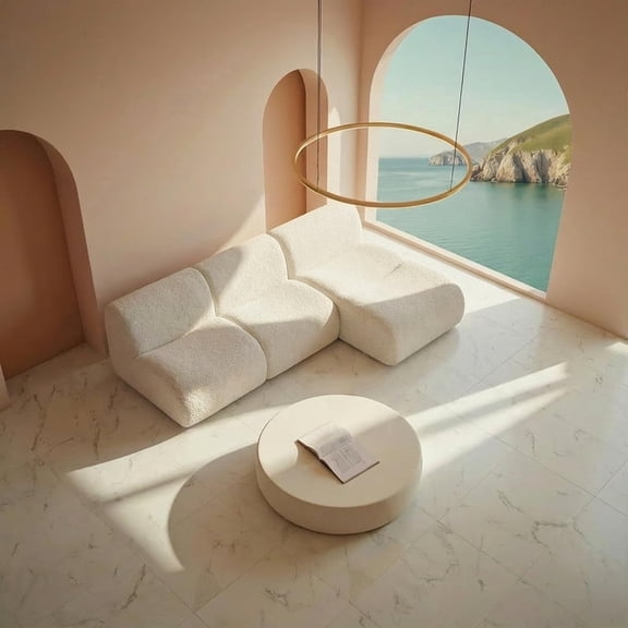 Curved Modular L-Shaped Sectional Sofa with Chaise, 106.3" Deep Seat Cloud Couch, No Assembly Teddy Sherpa Boucle Sofa for Living Room, White