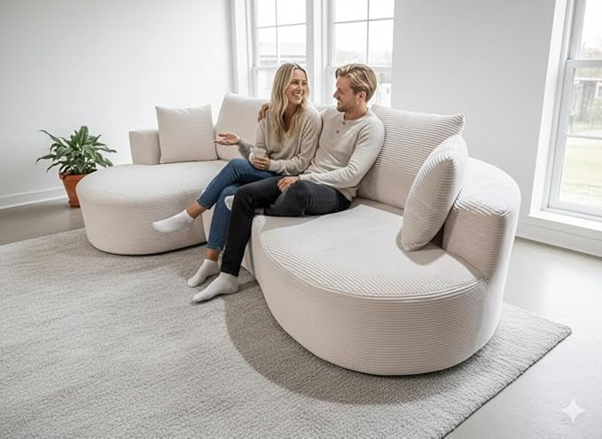 Curved Modular Sectional Couch 2 Piece Set with Pillows, Minimalist Ergonomic Living Room Furniture