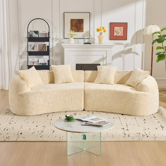 Curved Modular Sectional Sofa, 4-Seater Modern Chenille Minimalist Compressed Foam Cloud Sofa Couch, Creative Nordic-style Design Compressed Sofa for Living Room, Apartment, Beige