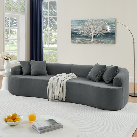 Curved Modular Sectional Sofa in Lamb's Wool Fabric, Modern Minimalist Style, Compressed (No Assembly Required), Comfy for Living Room & Bedroom - Gray