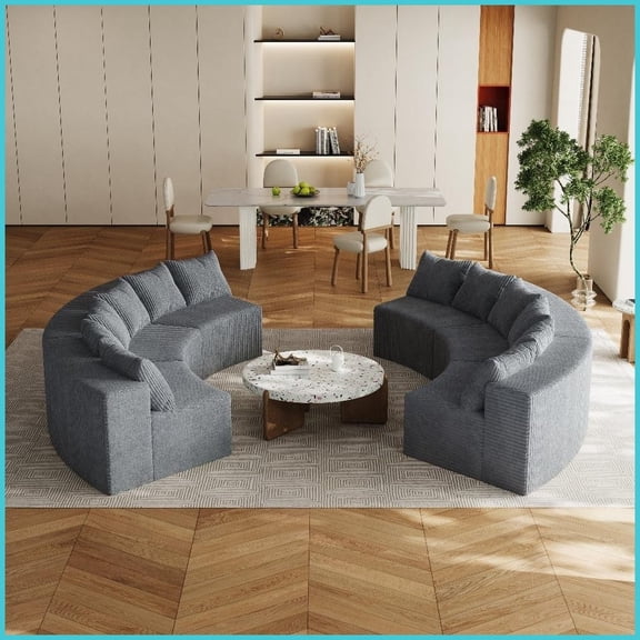 Curved Modular Sectional Sofa - Soft Corduroy Fabric, Six Modules with 4 Pillows for Living Room/Bedroom, No Assembly Needed