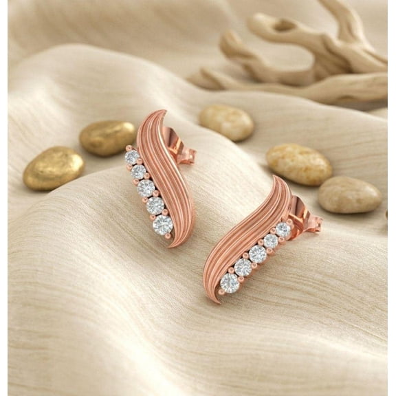 Curved Moissanite Crawler Earrings Dainty Wave Ear Climbers Minimalist Sparkling Sweep Studs S-Curve Diamond Alternative Birthstone Gift