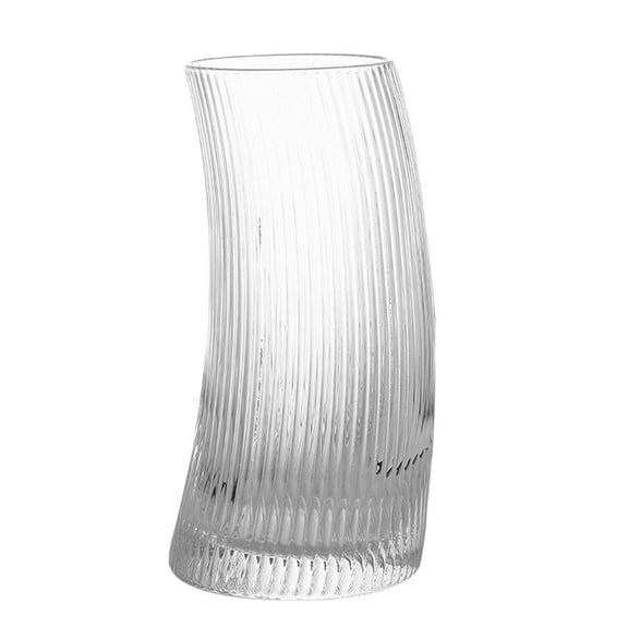 Curved Moon Shape Glass Mug Clear Ribbed Drinking Cup Drinkware for Home Breakfasts Parties Event and Social Gatherings