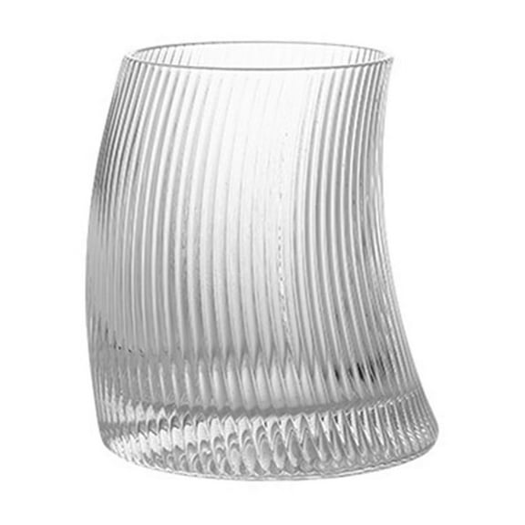Curved Moon Shape Glass Mug Transparent Ribbed Drinking Cup for Home Breakfasts Parties Event and Social Gatherings