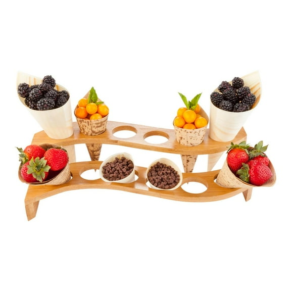 Curved Natural Bamboo Cone Serving Display - 12 slots, Multi-Level - 13 1/2" x 6 1/2" x 3 1/2" - 1 count box