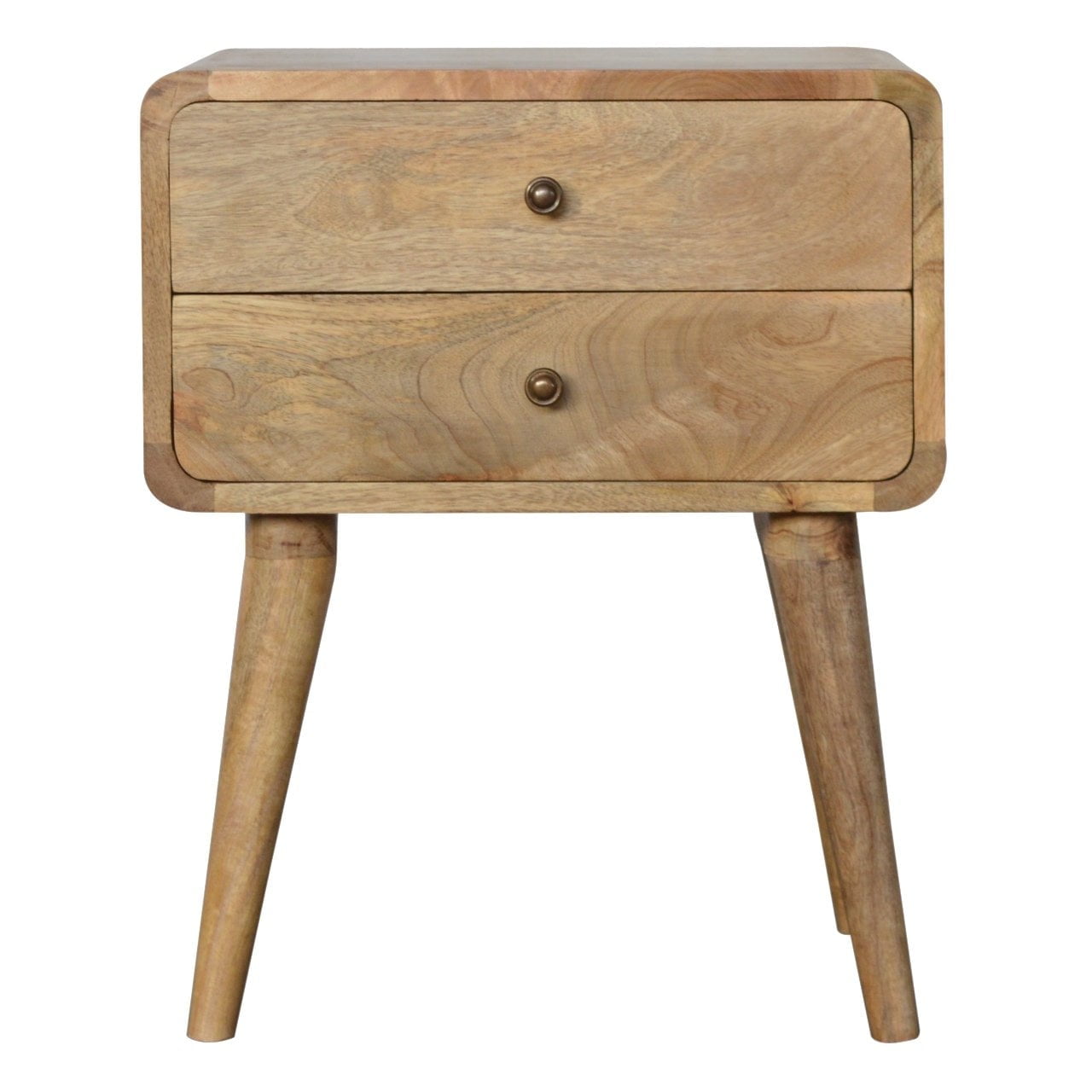 Curved Oak Finish Mango Wood 2-Drawer Bedside Table