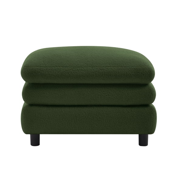 Curved Ottoman, Green Fabric, for Living Room, Teddy