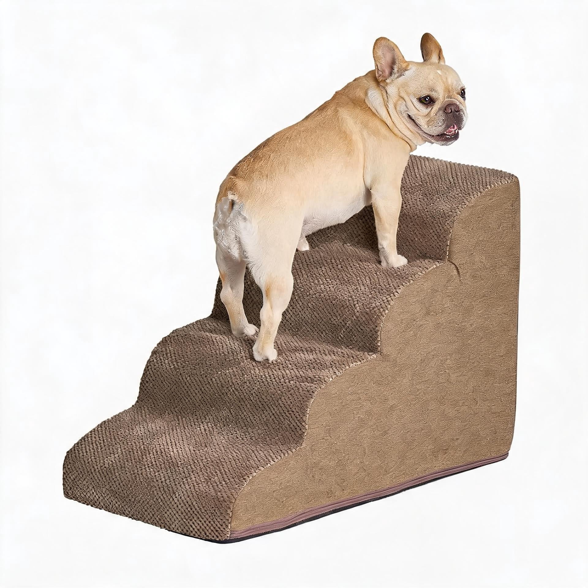 Curved Pet Stairs Ramp 4-Step for Beds Sofas Fleece-Camel Material ...