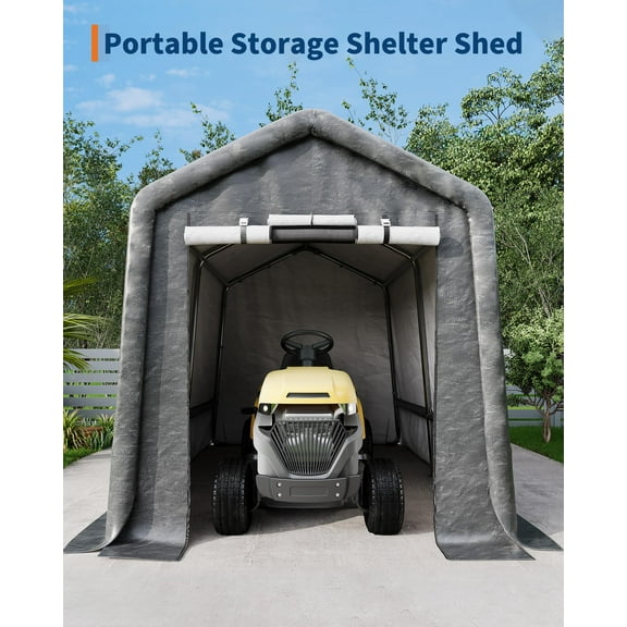 Curved Pipe Motorcycle Shed, Portable Storage Shed with Roll-Up Door & Vent, 240G Heavy-Duty Shelter Waterproof PE Tarp, UV-Resistant Storage Sheds for Motorcycle, Firewood, Garden and Tools