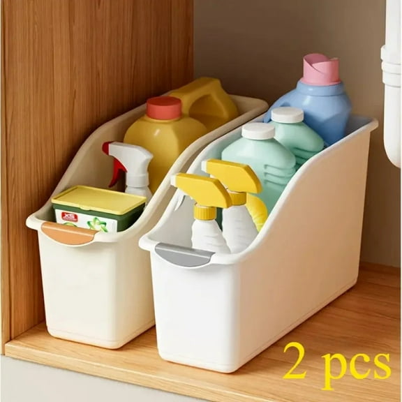 Curved Plastic Storage Bins Set - Multipurpose Home Organization Boxes for Cleaning Supplies & Household Essentials