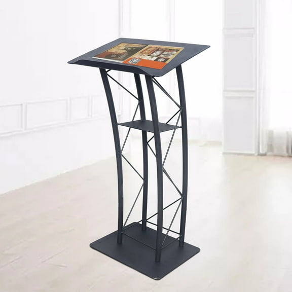 Curved Podium Metal Truss Lectern with Curved Design and Built-in Shelf 44" Tall