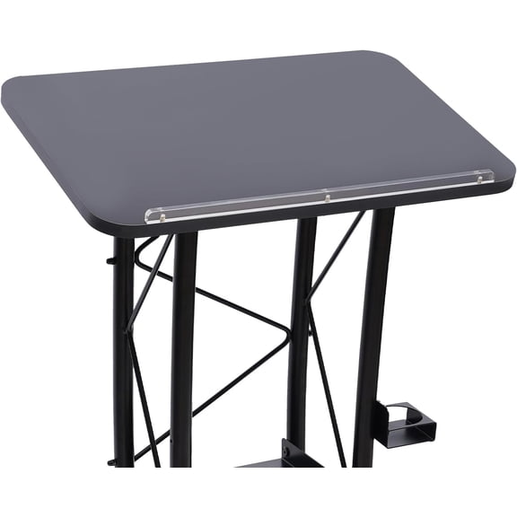 Curved Podium Stand, Podium Stand Portable Metal Black Pulpit Lectern with A Cup Holder and Baffle Design for Conference Rooms, Classrooms 23.8 x 15.9 x 47 Inch