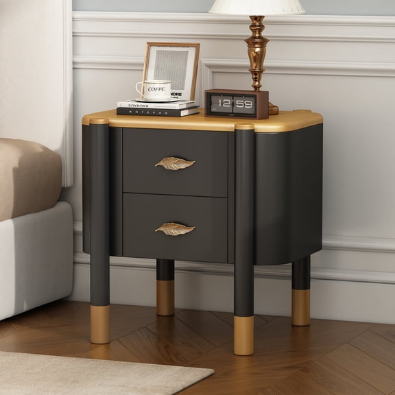 Curved Profile 2-Drawer Nightstand, Feather Handles, Easy Assembly