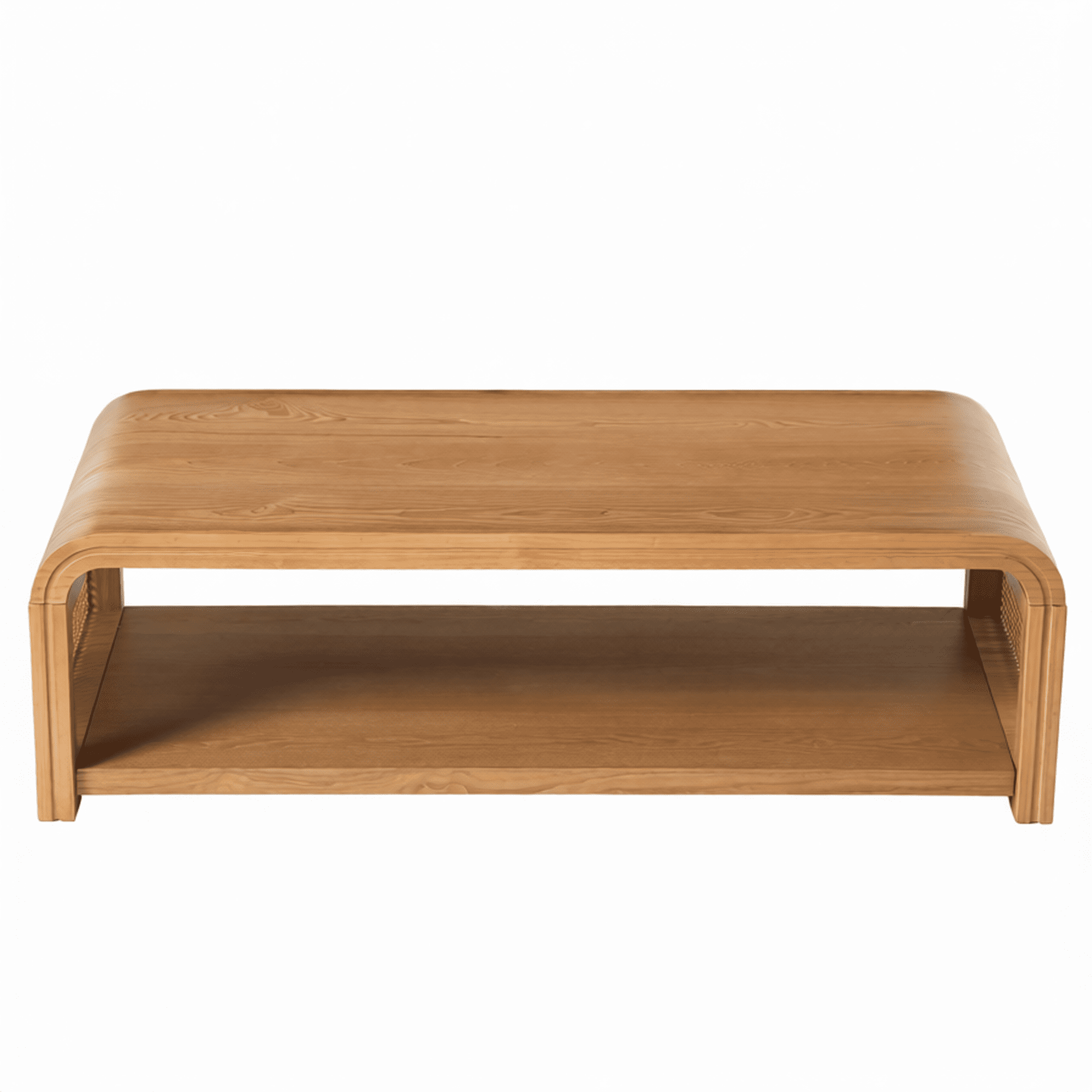 Rectangular Sides Signs Curved Rectangular Coffee Table with Woven Rattan Sides, 2-Tier Storage ...