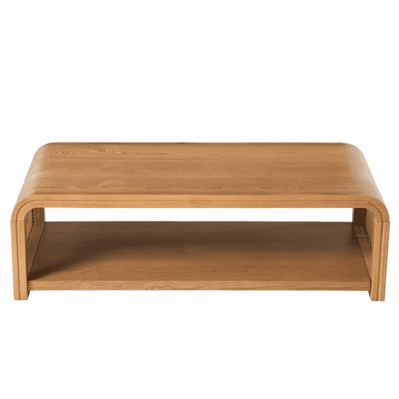 Rectangular Rattan Tables Curved Rectangular Coffee Table with Woven Rattan Sides, 2-Tier Storage ...