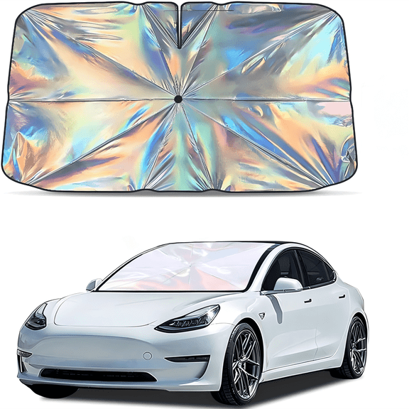 Car Sun Protection Shading Ultraviolet Handle Sunshade Umbrella Reflection Windshield Insulation Curved Rod with Round Compatibale with Sedan Car SUV
