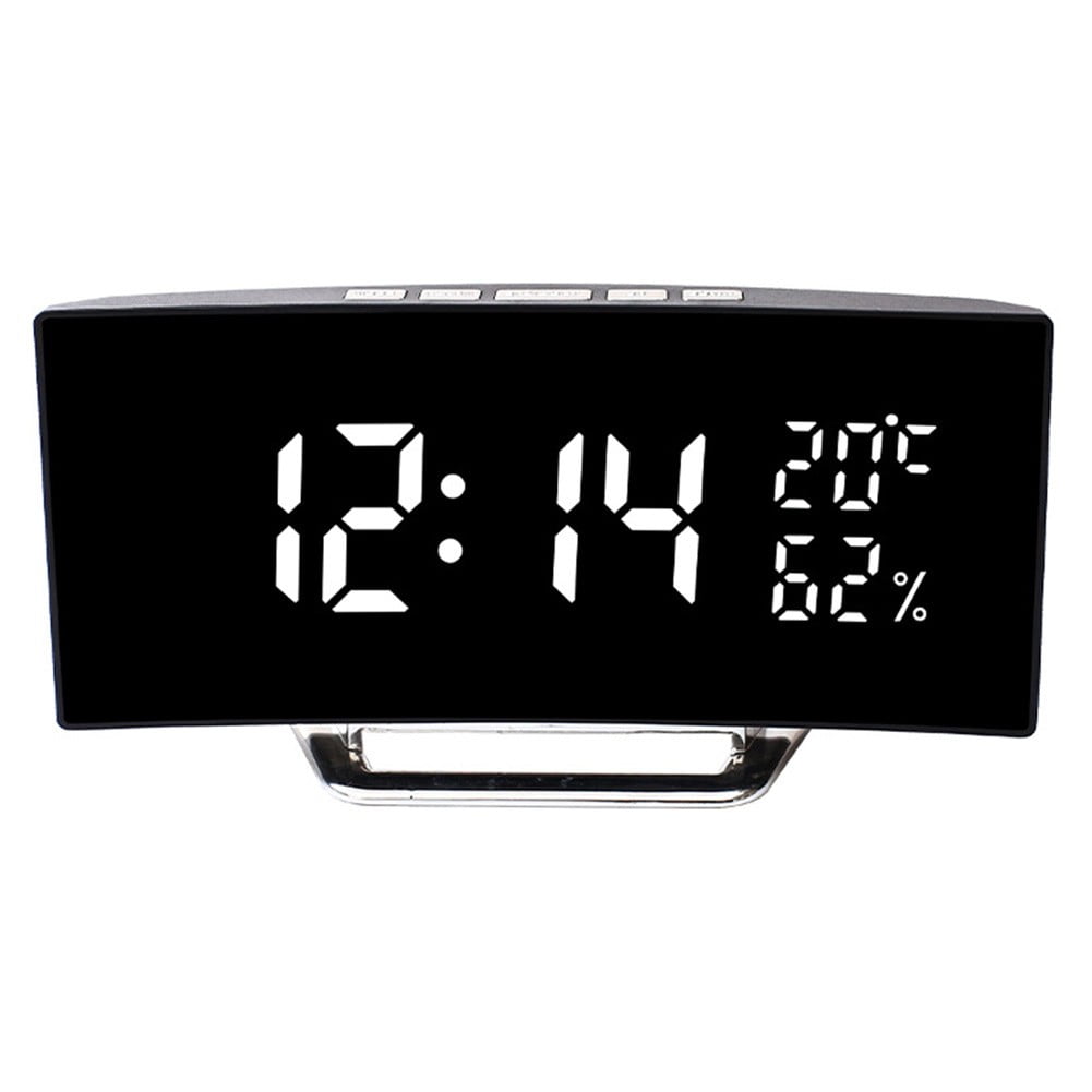 Curved Screen Digital Alarm Clock Temperature Humidity Display Bedroom